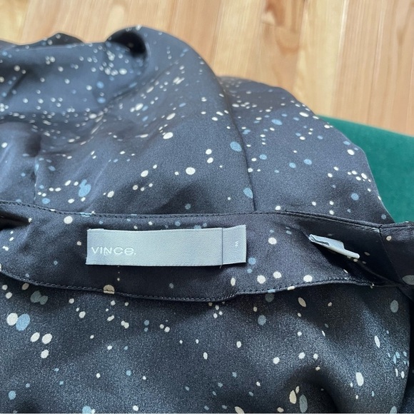 Vince Constellation Print Poet High Low Long Sleeve Black Multi Midi Dress EUC M - Picture 10 of 12